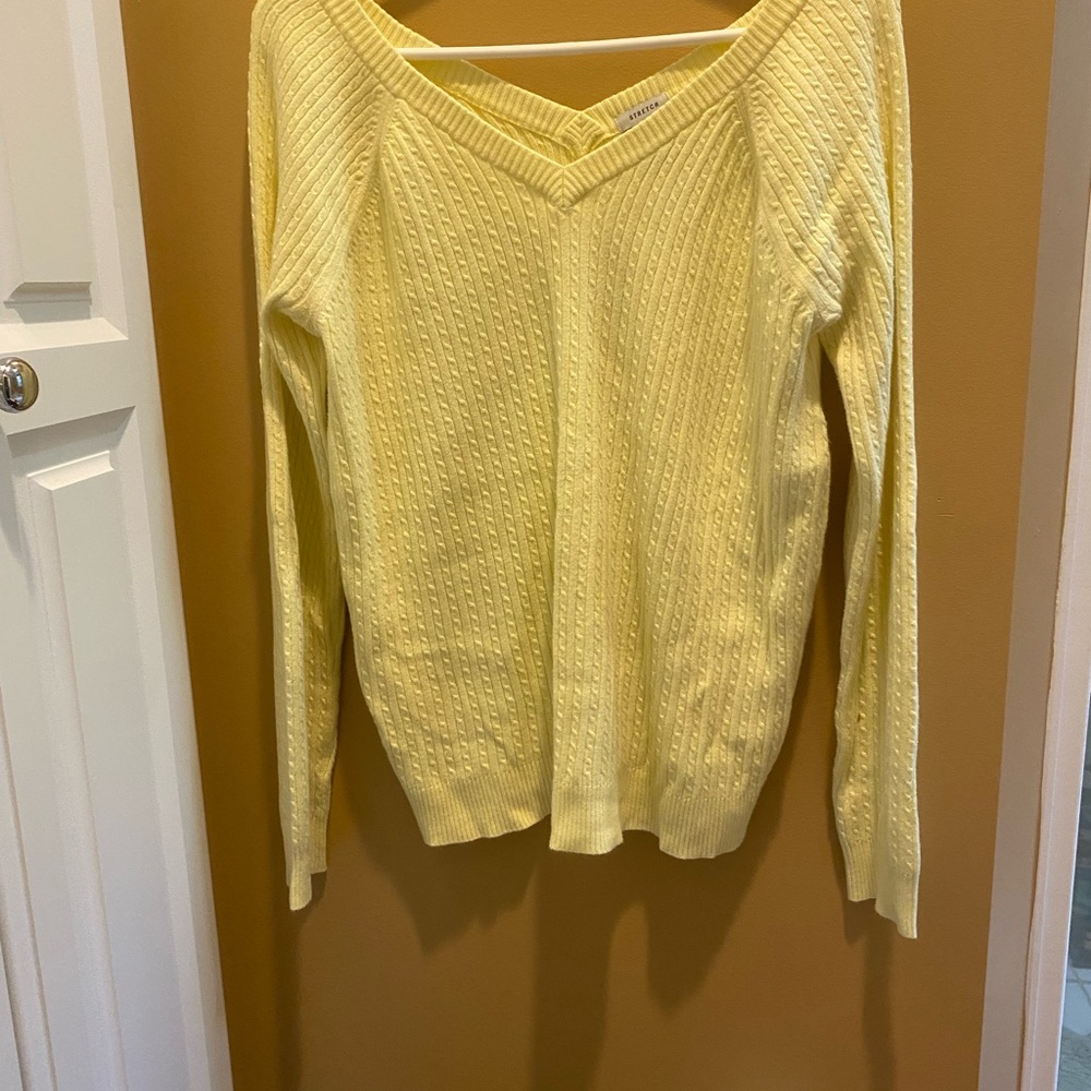 Yellow V-Neck Cable Knit Sweater